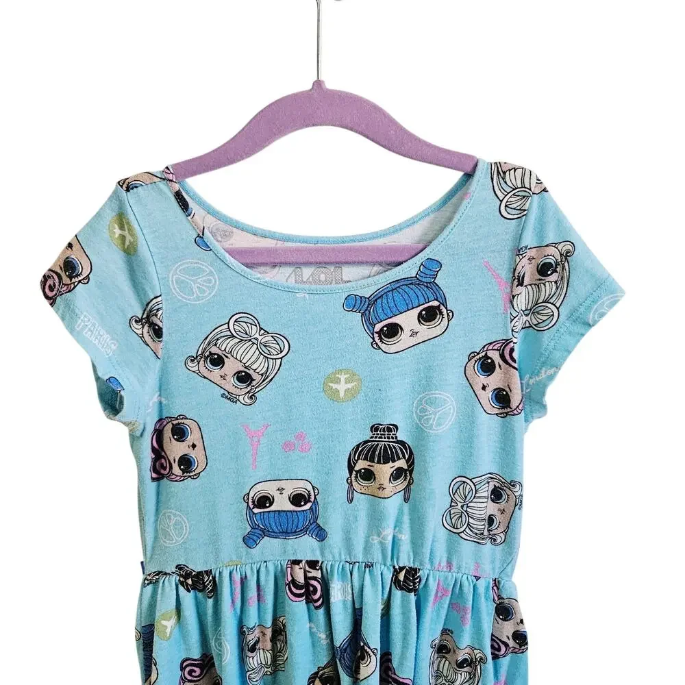 LOL Surprise Girls Size S Short Sleeve Character Dress Blue Dolls Anime Comfy